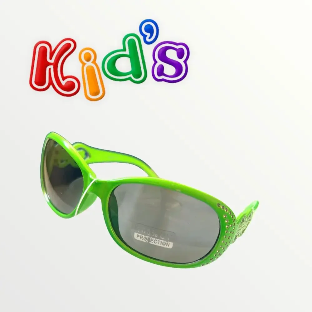 Kids Sunglasses 100% UV Protection Green & Blue Retro Frames With Glitter Detail